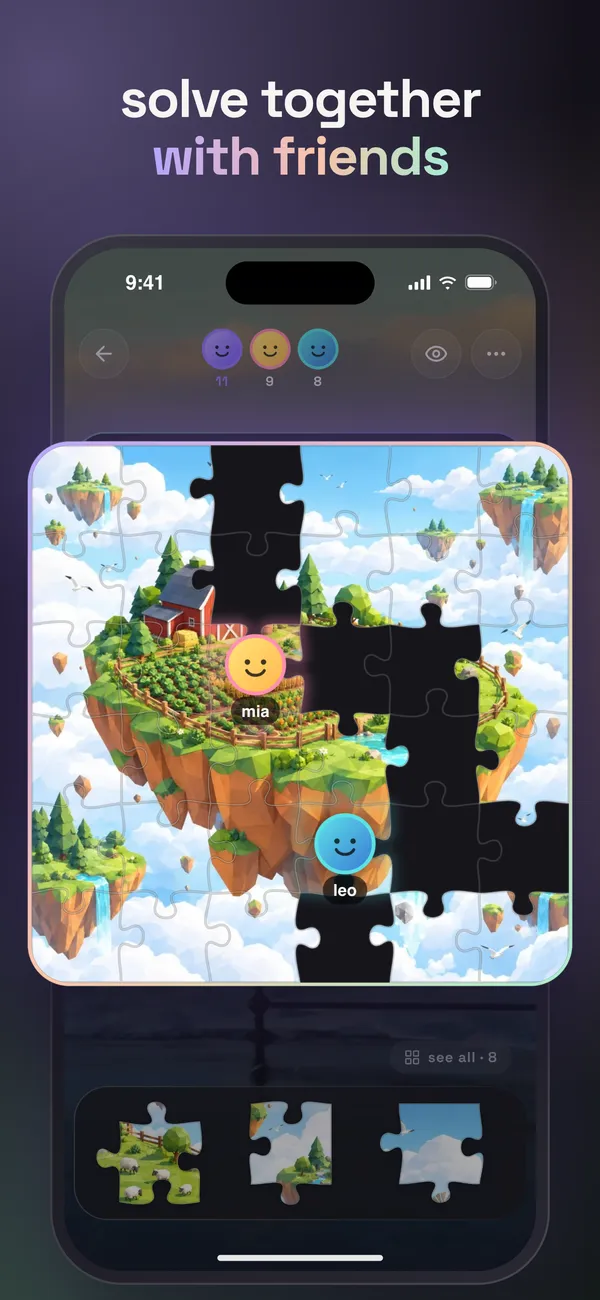 Three players solving one puzzle together