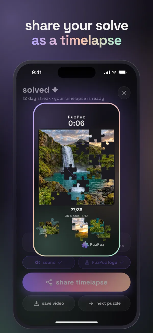 The timelapse share screen after a solve